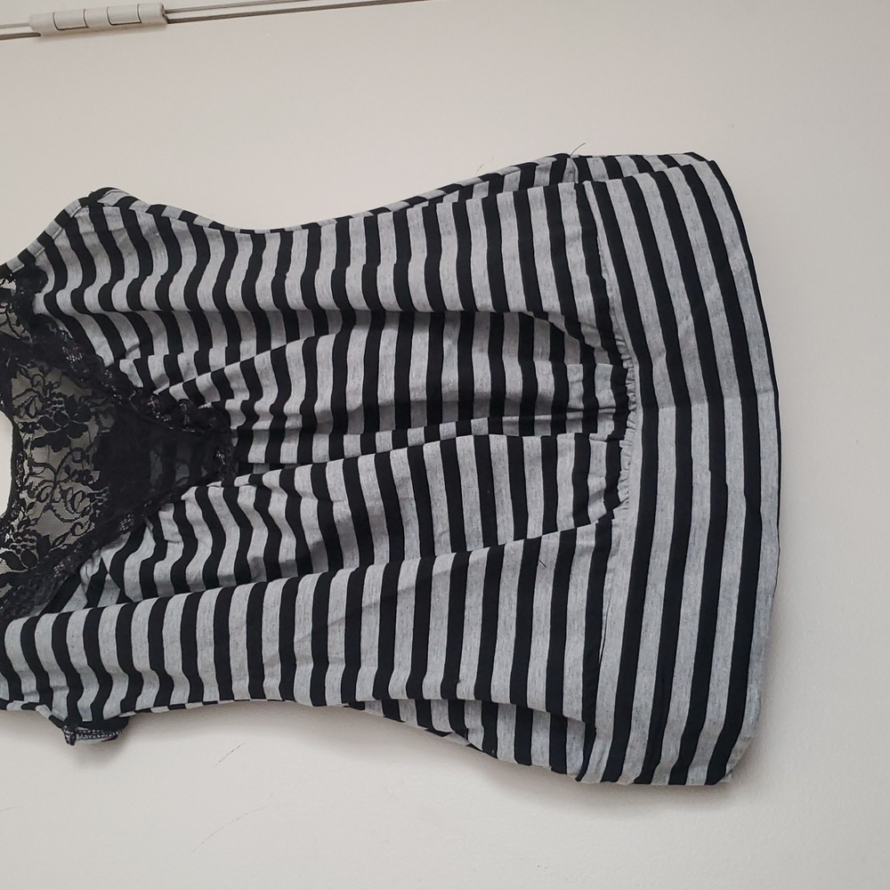 Hot Topic Black and Gray Striped Lace Top - Picture 6 of 14